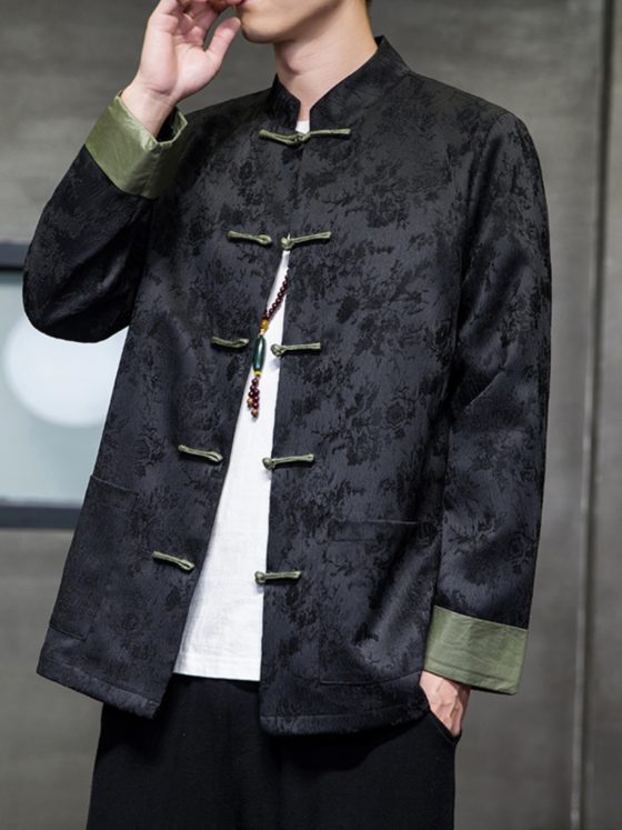 Men's New Chinese Style Tang Suit – Autumn/Winter Long Sleeve Jacket with Frog Buttons, Vintage Hanfu Loose Fit Plus Size Coat - Image 2