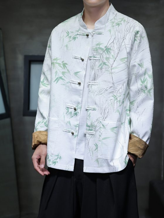 Men's Modern Hanfu Chinese Style Autumn/Winter Jacquard Long Sleeve Jacket – New Tang Suit with Stand Collar and Metal Buttons - Image 3