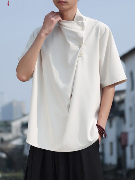 Men's Vintage Art Chinese Style Irregular Ice Silk Short Sleeve T-Shirt – New Oriental Summer Trendy Top - Image 3