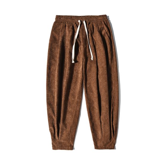 Men's Corduroy Pants – Chinese Style Winter Thickened Fleece Loose Fit Lantern Wide-Leg Trousers