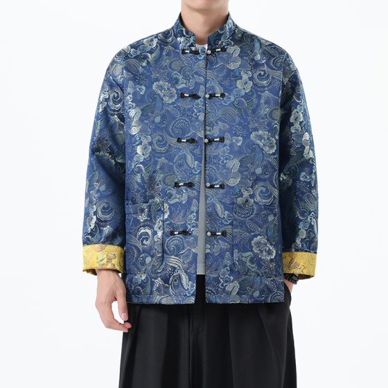 Men's Tang Suit Chinese Style Jacquard Top – Spring/Autumn New Hanfu Jacket for Seniors and Fathers