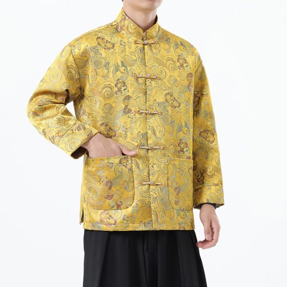 Men's Tang Suit Chinese Style Jacquard Top – Spring/Autumn New Hanfu Jacket for Seniors and Fathers - Image 5